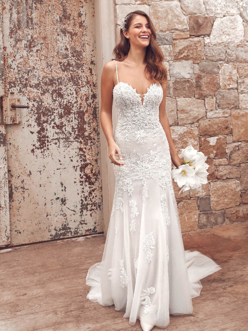 Justin Alexander Anika 88156 Wedding Dress Size 14 Nude Ivory Fit & Flare